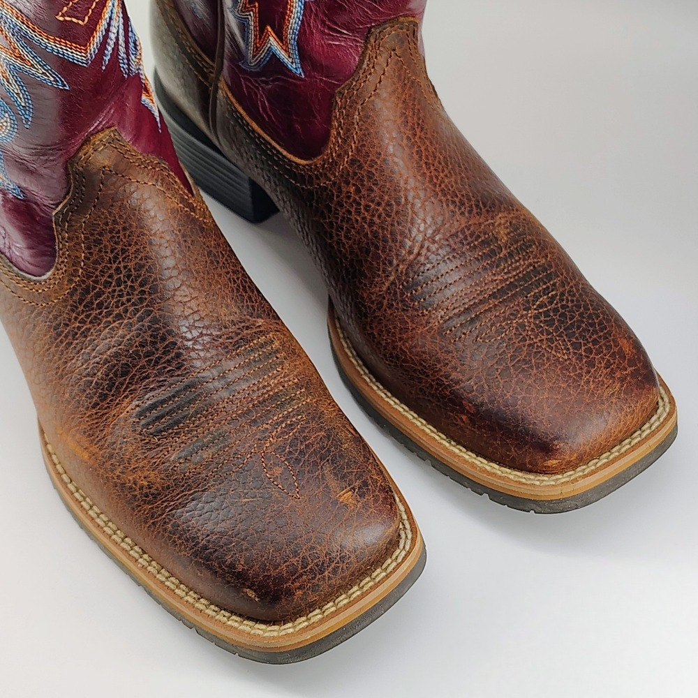 Ariat Women's 6.5B Western Cowboy Boots Brown Burgundy Embroidered Square Toe - Picture 3 of 9